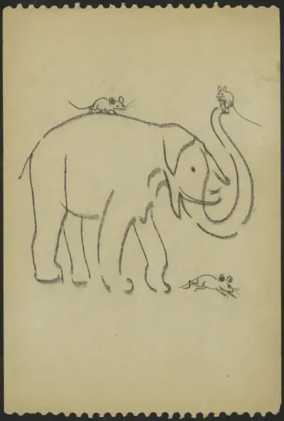 Olifant met muizen op de rug en slurf
