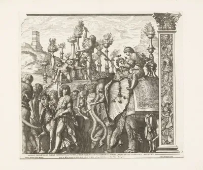 Olifanten in de triomfstoet voor Julius Caesar