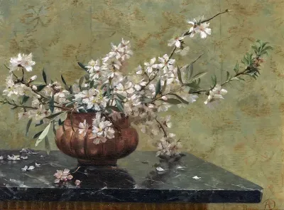 Olive branches and flowering almond branches.
