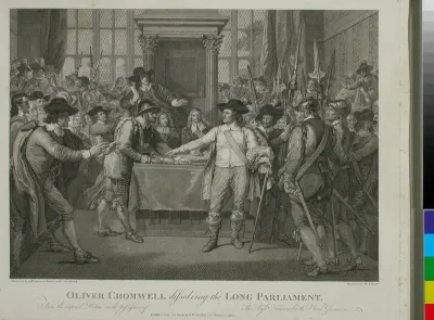 Oliver Cromwell hajoittaa "pitkän parlamentin"