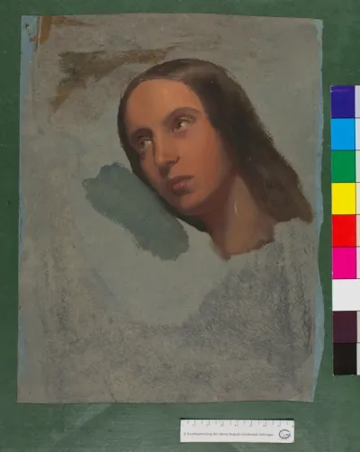 Ölstudie zu Kopf einer jungen Frau, die Augen nach oben gerichtet