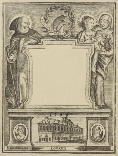 Omlijsting met H. Antonius, Anna te Drieën en gebouw te Leuven