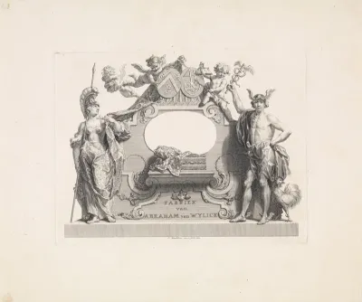 Omlijsting met Minerva en Mercurius