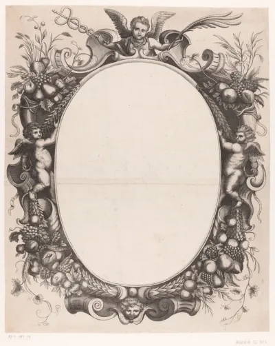Omlijsting met putti en vruchten