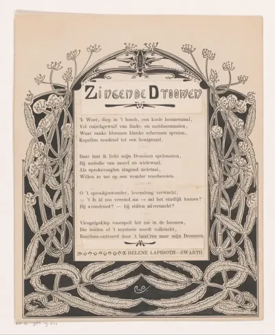 Omlijsting voor het gedicht 'Zingende Droomen' van Hélène Lapidoth-Swarth