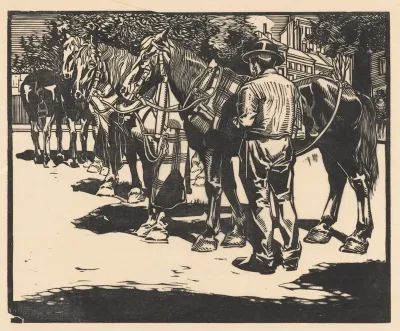 Omnibus-paarden op een plein