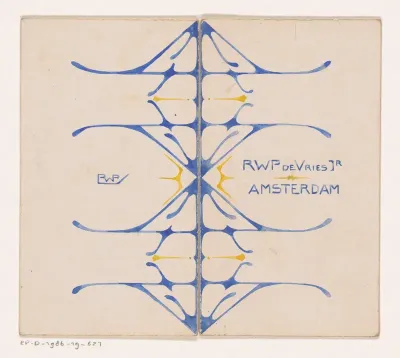 Omslagontwerp met monogram en naam van R.W.P de Vries Jr.