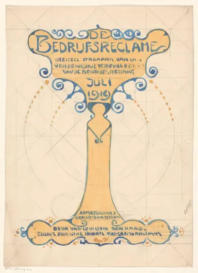 Omslagontwerp voor: De Bedrijfsreklame: Officieel orgaan van de Vereeniging ter bevordering der bedrijfsreklame, juli 1919