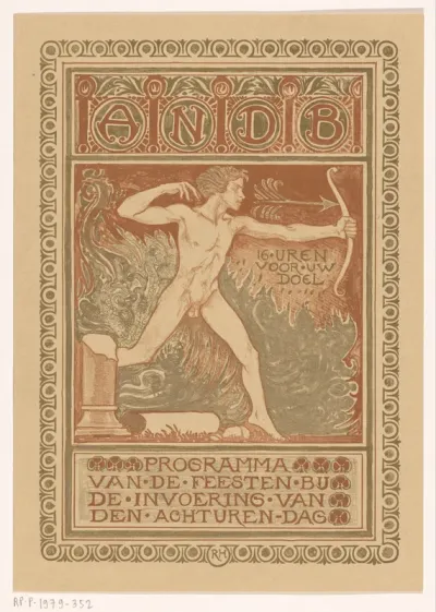 Omslagontwerp voor: Feestprogramma van de Algemene Nederlandse Diamantbewerkersbond bij de invoering van de achturendag