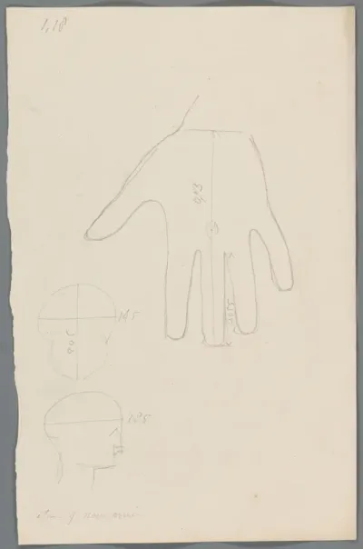 Omtrek van een hand en studie van een hoofd