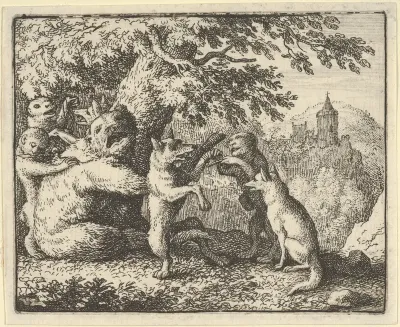 On Order of the Lion, a Piece of Skin is Taken from the Bear, A Piece of the Front Paws of the Wolf and a Piece from the She-Wolf's Hind Paws are Skinned from Hendrick van Alcmar's Renard The Fox