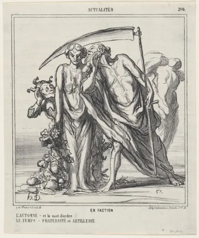 On Sentry Duty: Autumn –and the password? Time–Fraternity and artillery, from 'News of the day,' published in Le Charivari, September 30, 1867