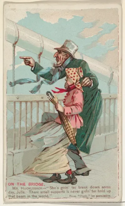 On the Bridge, from the Snapshots from "Puck" series (N128) issued by Duke Sons & Co. to promote Honest Long Cut Tobacco