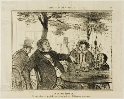On the Champs-Elysées. Tasting of the industrial products of different brewers, plate 18 from L'exposition Universelle