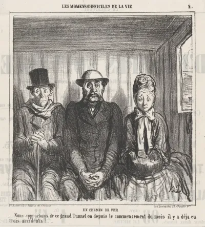 On the train, from 'The difficult moments of life,' published in Le Charivari, March 12, 1864