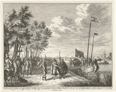 Onderhandeling tussen afgevaardigden van Amsterdam en graaf Willem Frederik bij Hofstede Welna aan de Amstel, 1650