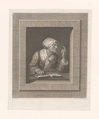 Onderwijzeres met open boek en roe