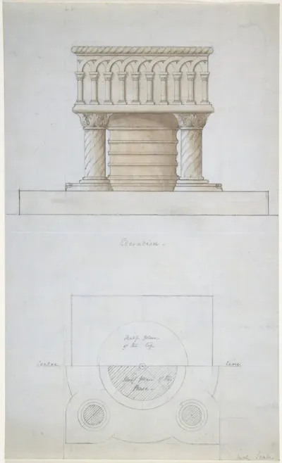 One Font and Plan (recto); Two Romanesque Style Fonts (verso)