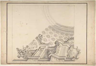 One Half Design for a Painted Ceiling with Central Oval Left Blank