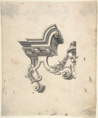 One Half of a Design for an Overdoor (?) (recto); Two Designs for Altars, one for a Capital (?) (verso)