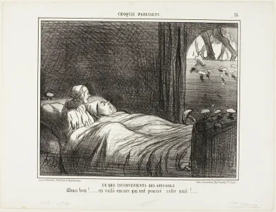 One of the Disadvantages of Living in the Basement. “Look, here are some more that grew last night...,” plate 15 from Croquis Parisiens