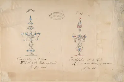One of Twenty-Three Sheets of Drawings of Glassware (Mirrors, Chandeliers, Goblets, etc.)