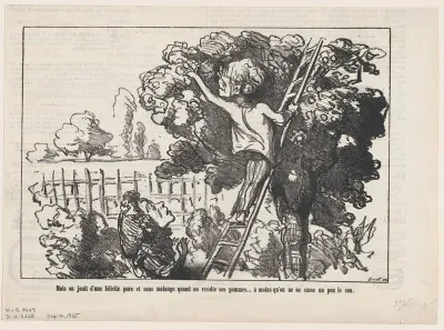 One rejoices in a pure, unspoiled happiness when harvesting ones own apples... at least as long as one doesn't break one's neck, from "The joys of country life"