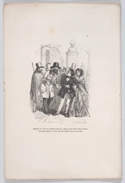 One would be able to blame you for three years if you dropped their hat, from "Little Miseries of Human Life"