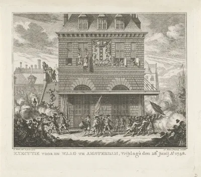 Onlusten tijdens de ophanging van een man en vrouw aan de Waag te Amsterdam, 28 juni 1748