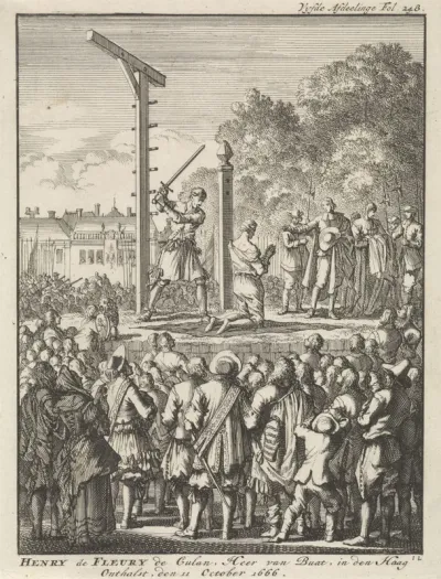 Onthoofding van Henri de Fleury de Coulan Buat in Den Haag, 1666