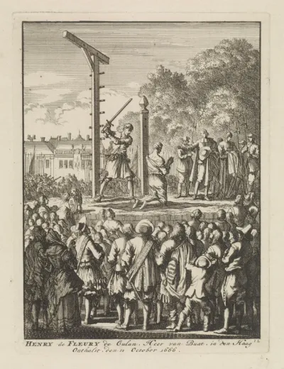 Onthoofding van Henri de Fleury de Coulan Buat in Den Haag, 1666