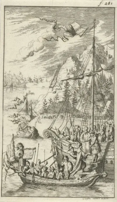 Ontmoeting tussen de schepen van Radirobanes en Meleander
