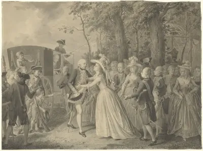 Ontmoeting van prinses Wilhelmina met haar broer koning Frederik Willem II van Pruisen te Kleef, 1788”