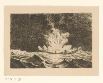 Ontploffing van een schip op zee