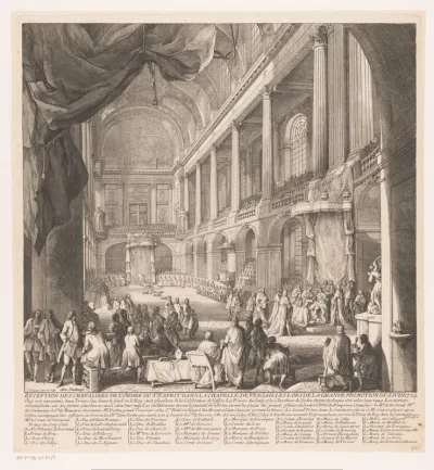 Ontvangst van de ridders van de Orde van de Heilige Geest in de kapel te Versailles