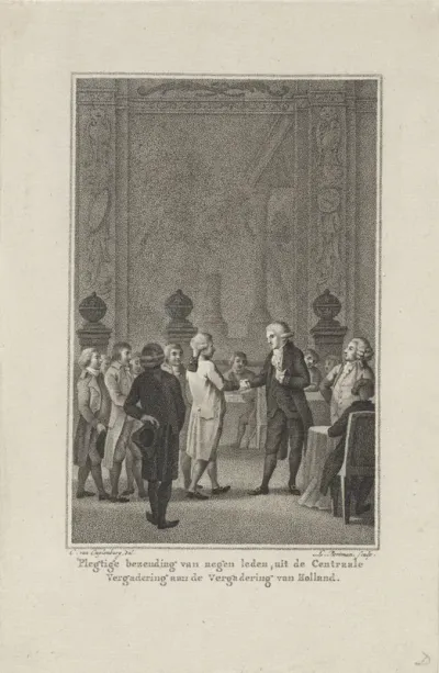 Ontvangst van leden van de Algemene Centrale Vergadering in de Vergadering van Holland, 1795