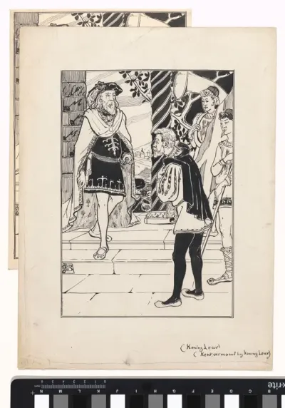Ontwerp illustratie voor King Lear van Shakespeare: Kent vermomd bij King Lear