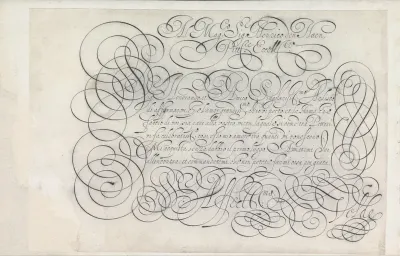 Ontwerp van een schrijfvoorbeeld: Al mag. sig. Henrico den Haen (...)