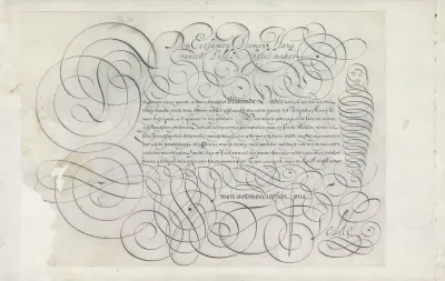 Ontwerp van een schrijfvoorbeeld: Den eersamen vromen Hans vanden Velde (...)