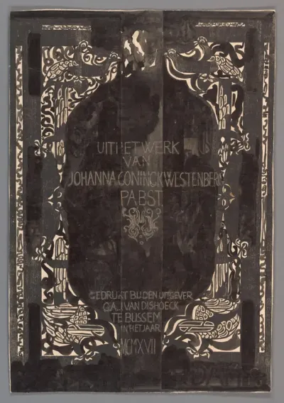 Ontwerp voor boekband van Uit het werk van Johanna Coninckwestenberg Pabst, Bussum 1917