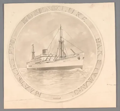 Ontwerp voor bord voor de Koninklijke Paketvaart Maatschappij