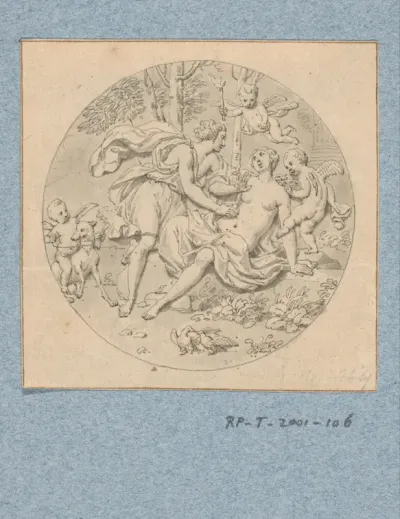 Ontwerp voor de decoratie van een horlogekast met Venus en Adonis