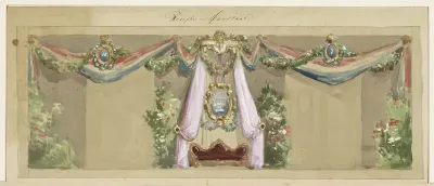 Ontwerp voor de feestdecoratie ter gelegenheid van het zilveren huwelijk van J.C. van Pappelendam en echtgenote