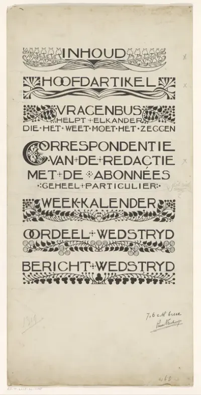 Ontwerp voor: De Hollandsche Lelie, Weekblad voor jonge dames, c. 1892-1919