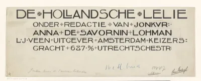Ontwerp voor: De Hollandsche Lelie, Weekblad voor jonge dames, c. 1901-1915