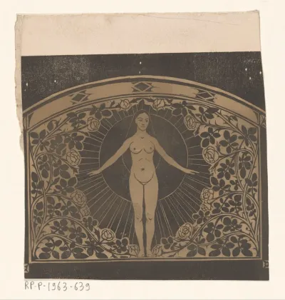 Ontwerp voor de omlijsting van een kalender voor 1901 met een vrouw en bloemen