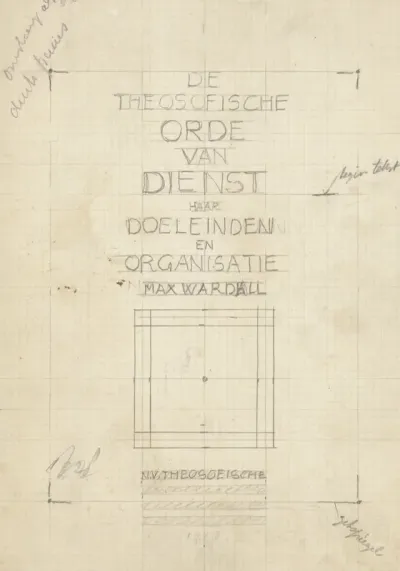 Ontwerp voor de omslag van de folder De theosofische orde van dienst, haar doeleinden en organisatie