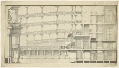 Ontwerp voor de zaal van de Hofoper, Mannheim, lengtedoorsnede