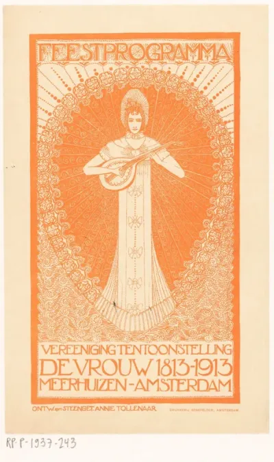 Ontwerp voor een advertentie voor het feestprogramma van de tentoonstelling 'De Vrouw 1813-1913' in Amsterdam