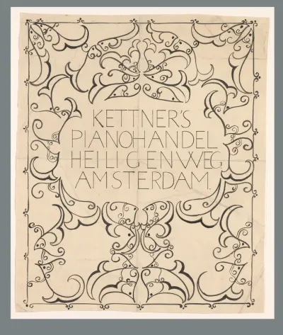 Ontwerp voor een affiche voor Kettner's Pianohandel Heiligenweg Amsterdam